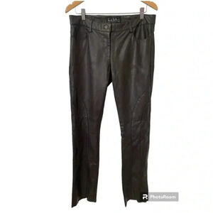 Nicole Miller Womens 100% Lambskin Brown Leather Straight Leg Pants